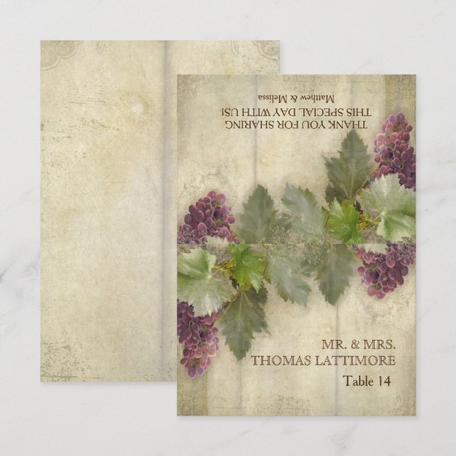 Seating Place Cards Elegant Rustic Vineyard Winery (Front/Back)