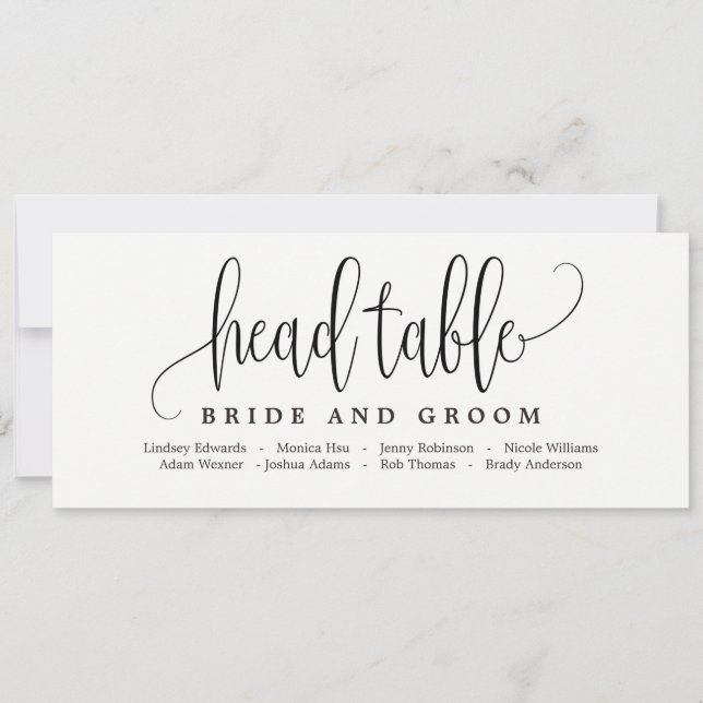 Seating Plan Head Table Card - Lovely Calligraphy (Front)