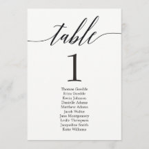 Seating Plan Individual Table Card Modern Script