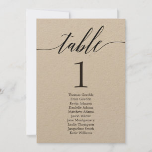 Seating Plan Individual Table Card Modern Script