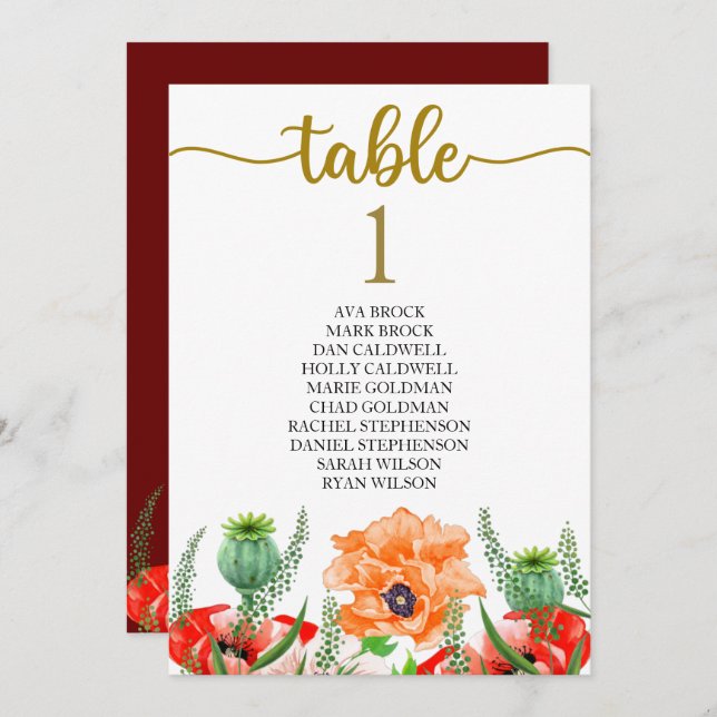 Seating Plan Table Card Lovely Calligraphy (Front/Back)