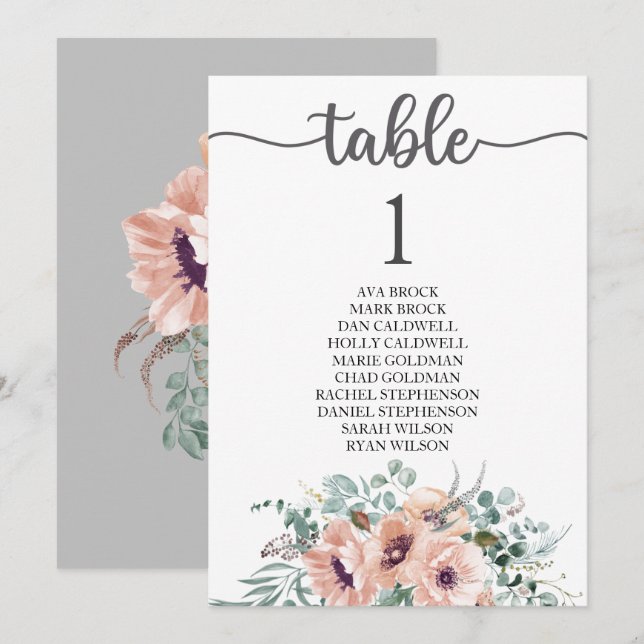 Seating Plan Table Card Lovely Calligraphy (Front/Back)