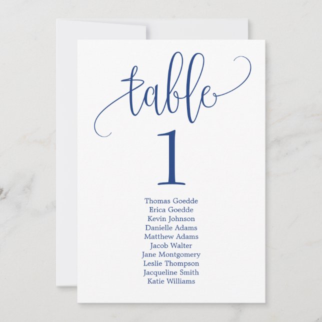 Seating Plan Table Card Lovely Calligraphy Navy (Front)