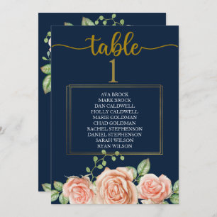 Seating Plan Table Card Navy Blue Gold Blush