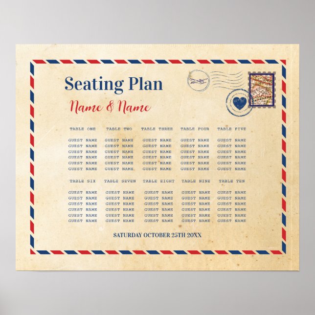 Seating Plan Wedding Postcard Travel Destination  Poster (Front)