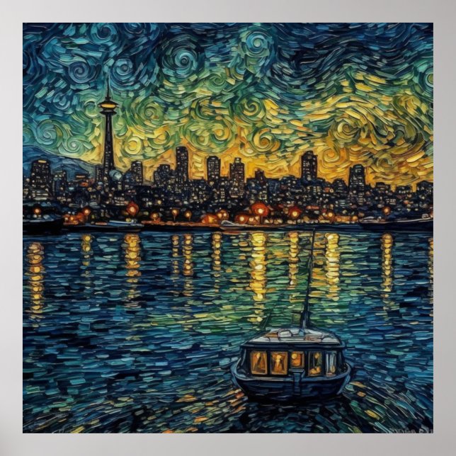Seatle Space Needle in van Gogh style Poster (Front)