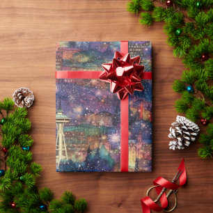 Seattle at New Year's in Watercolors Wrapping Paper
