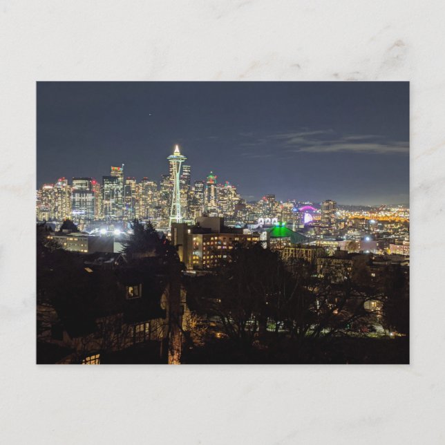 Seattle at Night Holiday Postcard (Front)