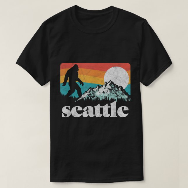 Seattle Bigfoot Retro Mountain Design T-Shirt (Design Front)