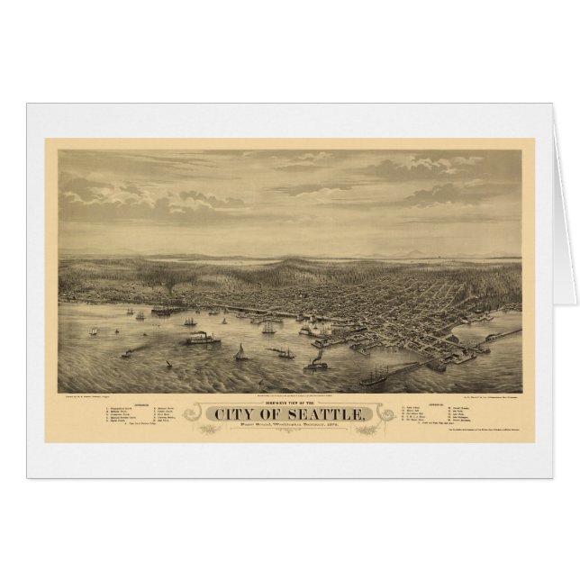 Seattle, carte panoramique de WA - 1878 (Devant horizontal)