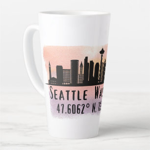 Seattle City Skyline Latitude and Longitude Latte Mug