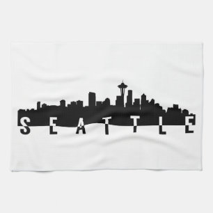 seattle city skyline silhouette black shape americ kitchen towel