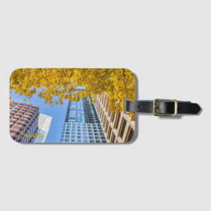 Seattle Cityscape Skyline and Autumn Tree Luggage Tag