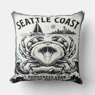 Seattle Coast Dungeness Crab Throw Pillow
