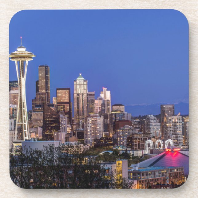 Seattle, Downtown and Mt. Rainier at Twilight Coaster (Front)