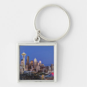 Seattle, Downtown and Mt. Rainier at Twilight Keychain