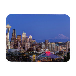 Seattle, Downtown and Mt. Rainier at Twilight Magnet