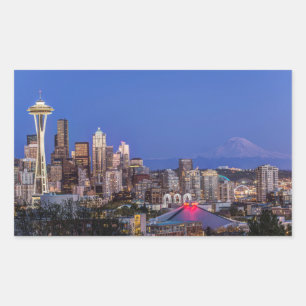 Seattle, Downtown and Mt. Rainier at Twilight Sticker