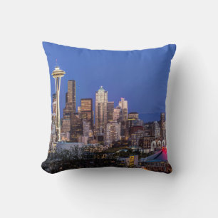 Seattle, Downtown and Mt. Rainier at Twilight Throw Pillow