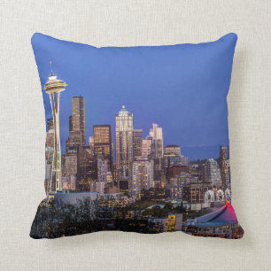 Seattle, Downtown and Mt. Rainier at Twilight Throw Pillow