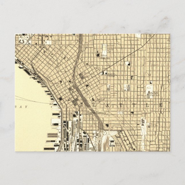 Seattle Downtown  Vintage Map Travel Postcard (Front)
