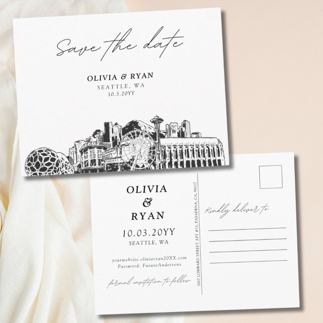 Seattle Enregistrer la date Carte postale Mariage  (Seattle Save the Date Postcard Modern Wedding
)