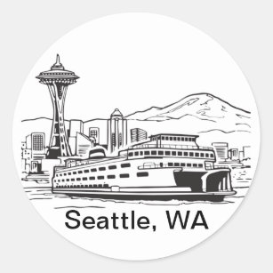 Seattle Ferry Washington State Line Art Classic Round Sticker