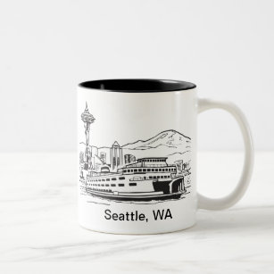 Seattle Ferry Washington State Line Art Two-Tone Coffee Mug