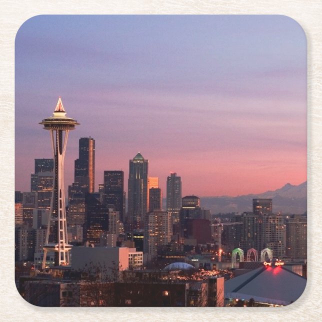 Seattle from Kerry Park. Square Paper Coaster (Front)