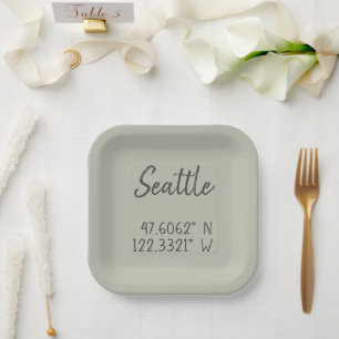 Seattle GPS Coordinates Longitude Latitude Paper Plate