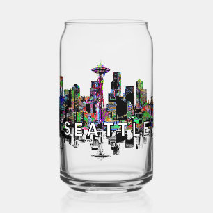 Seattle in graffiti with monogram can glass