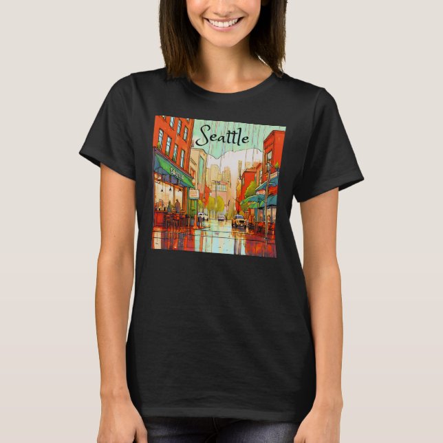 Seattle in The Rain  T-Shirt (Front)