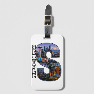 Seattle Landmark Initial Letter Art Luggage Tag