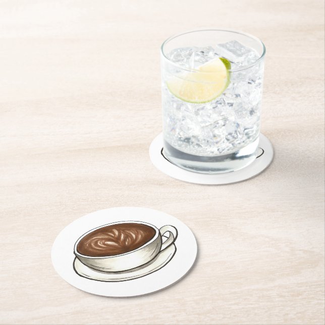 Seattle Latte Coffee Cup Latte Cappuccino Barista Round Paper Coaster (Insitu)