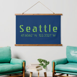 Seattle Longitude Latitude Team Colours  Hanging Tapestry