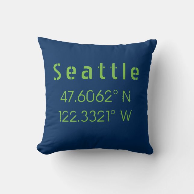 Seattle Longitude Latitude Team Colours Throw Pillow (Front)