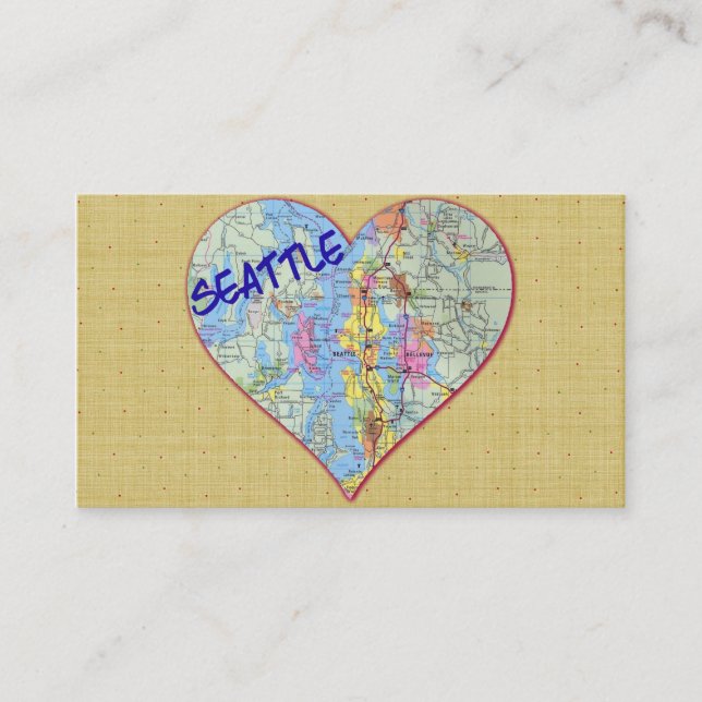 Seattle Map Heart Cutout Business Cards (Front)