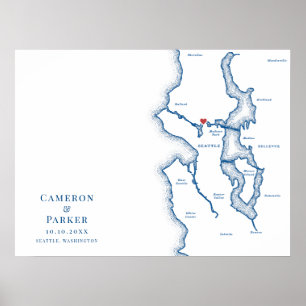 Seattle Map Navy Blue Wedding Guest Book Poster