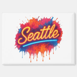 Seattle Neon Street Art Splash Retro Colourful Magnet