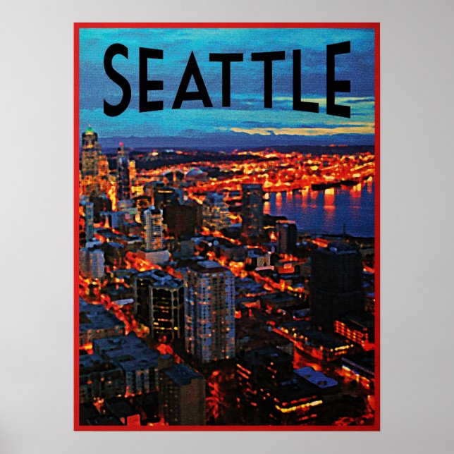 Seattle Night Skyline Poster (Front)