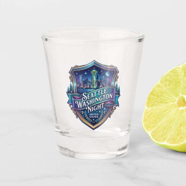 Seattle Night Skyline Washington Shot Glass (Front)