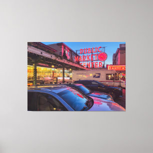 Seattle Pike Market at Night Canvas Print