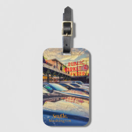 Seattle Pike Market at Sunset Luggage Tag