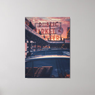 Seattle Pike Market Center at Sunset  Canvas Print
