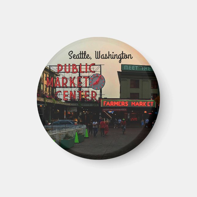 Seattle Public Market Centre #1 Round Magnet (Front)