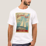 Seattle Sailboat Vintage Travel Washington T-Shirt<br><div class="desc">This Greetings From Seattle Washington vintage travel nautical design features a boat sailing on the water with seagulls and a blue sky filled with gorgeous puffy white clouds.</div>