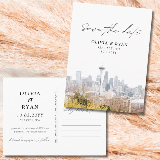 Seattle Save the Date Carte postale Mariage élégan (Seattle Save the Date Postcard Elegant Wedding
)