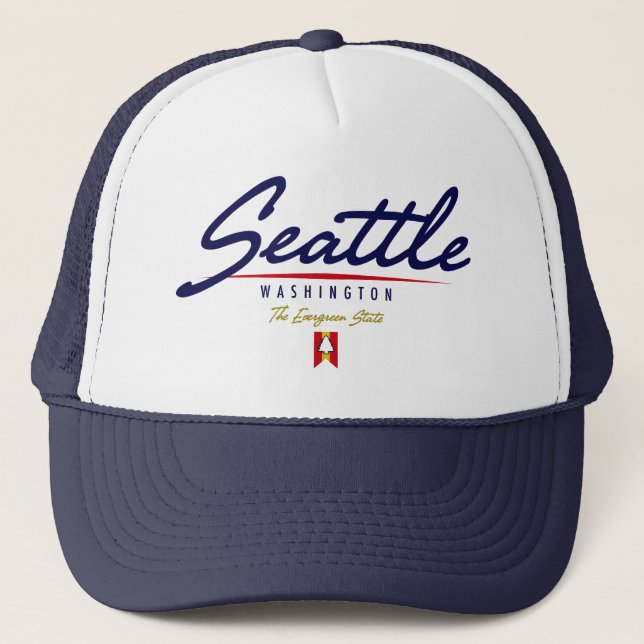 Seattle Script Trucker Hat (Front)
