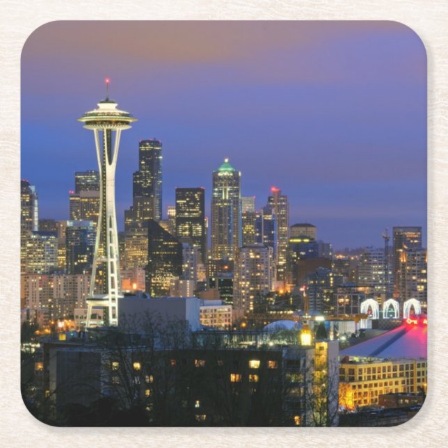 Seattle seen from Kerry Park in Queen Anne Square Paper Coaster (Front)