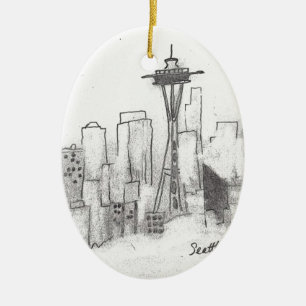 Seattle Sketch Ceramic Ornament